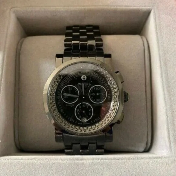 Michelle sport sail watch with a black dial. Brand new battery and extra links Michele Sport Sail Black Dial MWW01C000022 Watch – Crown  main image 2